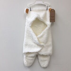 Jam Naturals White Sherpa Fleece Bear Swaddle Wrap Size 0-3 mo NEW With Tags